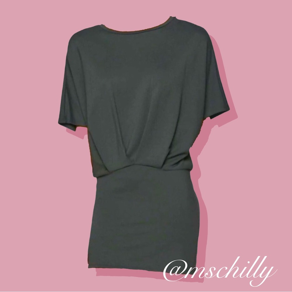 Athleta Pronto Pleated Dress Charcoal Gray Grey Short Sleeve Ruched Fitted XL